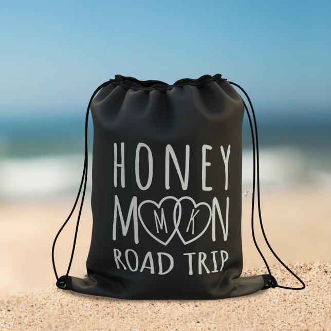 Honeymoon Road Trip Couple Monogram Drawstring Bag (Add your initials to the hearts and set off on your Honey Road Trip with your beloved)