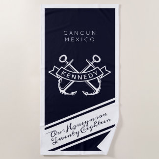 Honeymoon Vacation Destination, Year & Name Beach Towel