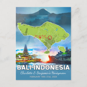 Honeymoon Vacation Memories - Bali Indonesia Map Postcard