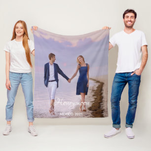 Honeymoon vacation wedding photo fleece blanket