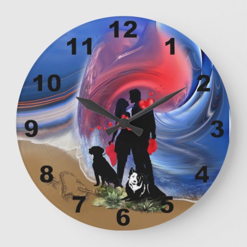 Honeymoon Valentine couple Large Clock