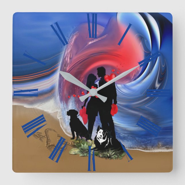 Honeymoon Valentine couple Square Wall Clock (Front)