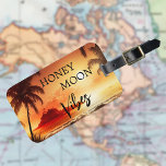 Honeymoon vibes tropical sunset beach moon luggage tag<br><div class="desc">For your honeymoon.  Sunset,  full moon,  a tropical beach with palm trees.  Text: Honeymoon Vibes.</div>