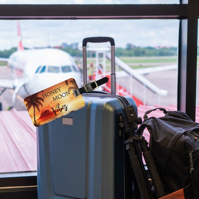 Honeymoon vibes tropical sunset beach moon luggage tag (Creator Uploaded)