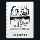 Honeymoon Wedding Night for Bride & Groom Notebook<br><div class="desc">The Best Man,  or Groomsman,  is in bed with the Bride and and Bridegroom after a wedding on their Wedding Night,  or Honeymoon. The Bridegroom has to remind him that his wedding duties finished at the wedding reception!</div>