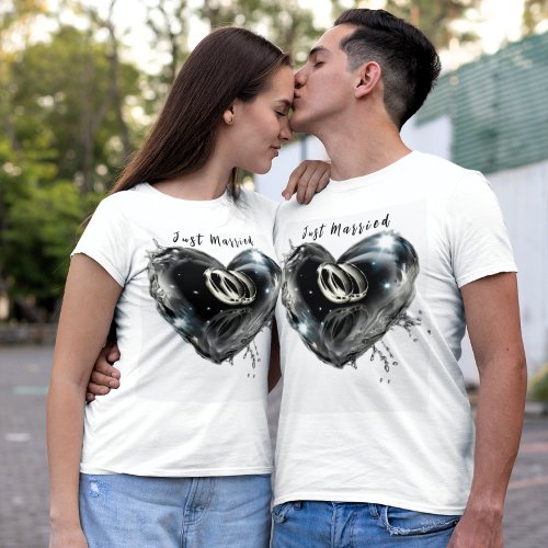 Honeymoon Wedding Rings Inside Heart Shaped T_Shirt