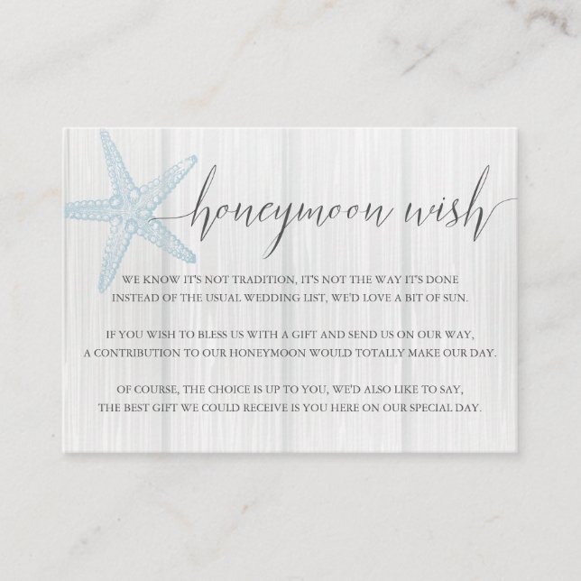 Honeymoon Wish Enclosure Card Beach Wedding Insert (Front)