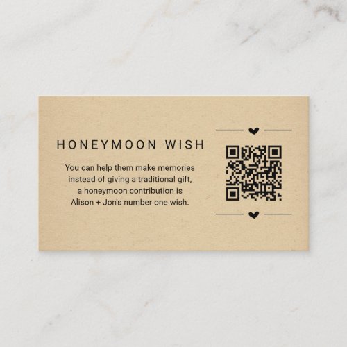 Honeymoon Wish  Fund Card w QR Code Insert