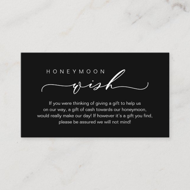 Honeymoon Wish, Fund, Classy Wedding Enclosure Card (Front)