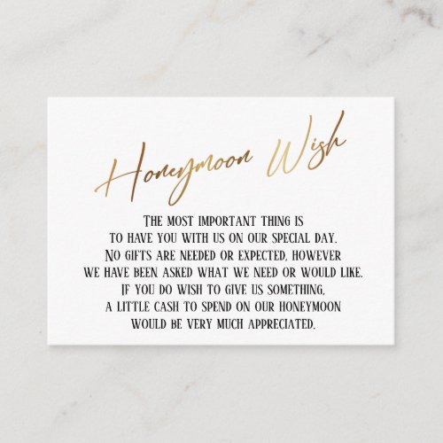 Honeymoon Wish Modern Gold Handwriting Wedding Enclosure Card