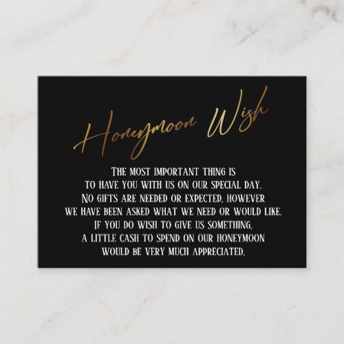 Honeymoon Wish Modern Gold Handwriting Wedding Enclosure Card