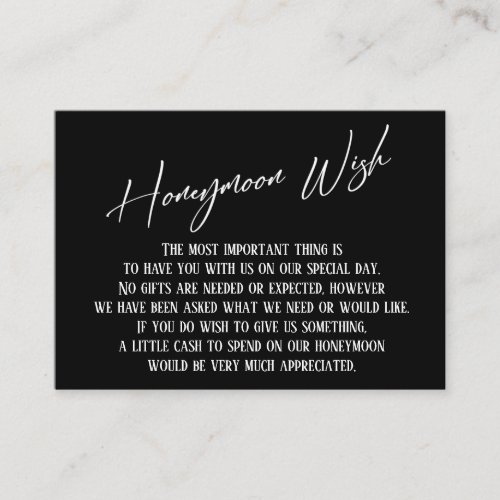 Honeymoon Wish Modern Handwriting Black  White Enclosure Card