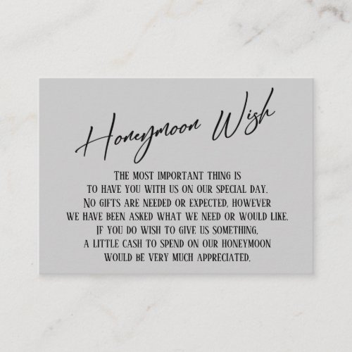 Honeymoon Wish Modern Handwriting Light Gray Enclosure Card
