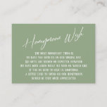 Honeymoon Wish Modern Handwriting Sage Green Enclosure Card<br><div class="desc">These simple, distinctive card inserts were designed to match other items in a growing event suite that features a modern casual handwriting font over a plain background you can change to any color you like. On the front side you read "Honeymoon Wish" in the featured type; on the back I've...</div>