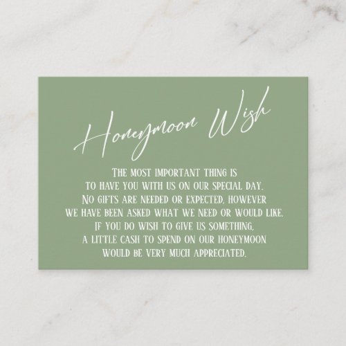 Honeymoon Wish Modern Handwriting Sage Green Enclosure Card
