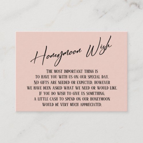 Honeymoon Wish Modern Handwriting Simple Blush Enclosure Card