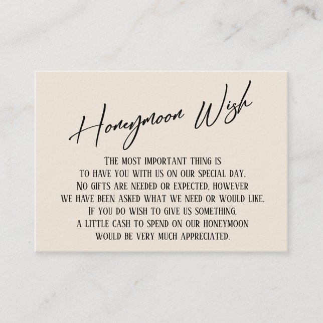 Honeymoon Wish Modern Handwriting Simple Cream Enclosure Card (Front)