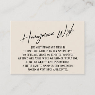 Honeymoon Wish Modern Handwriting Simple Cream Enclosure Card