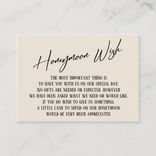 Honeymoon Wish Modern Handwriting Simple Cream Enclosure Card