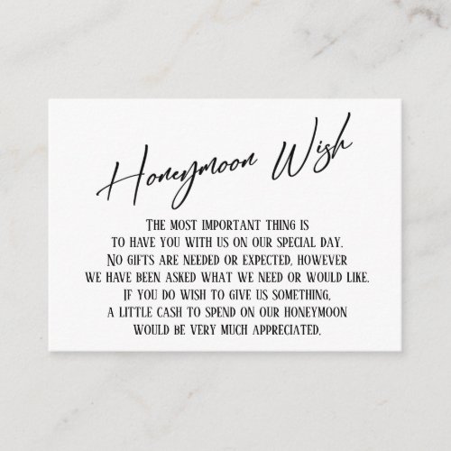 Honeymoon Wish Modern Handwriting Simple Wedding Enclosure Card