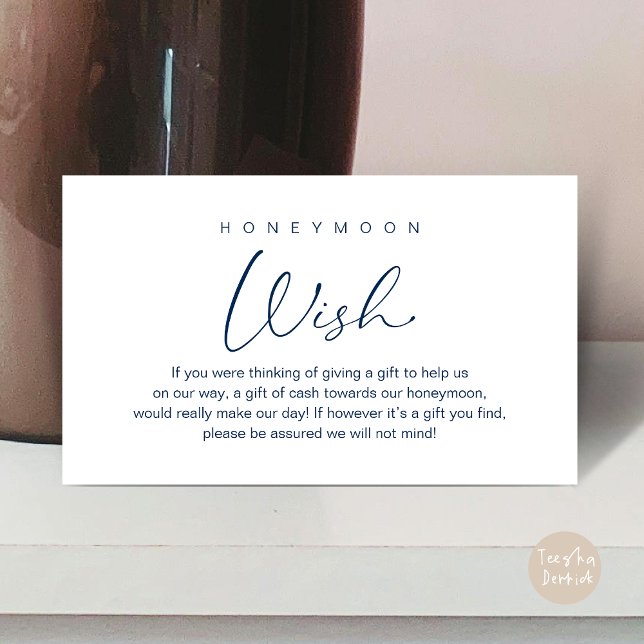 Honeymoon Wish, Modern Romantic Wedding Enclosure Card (Wedding honeymoon wish, fund, enclosure card, A note on gifts, modern romantic, Navy Blue)