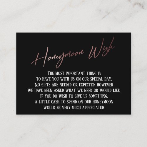 Honeymoon Wish Modern Rose Gold Handwriting Enclosure Card
