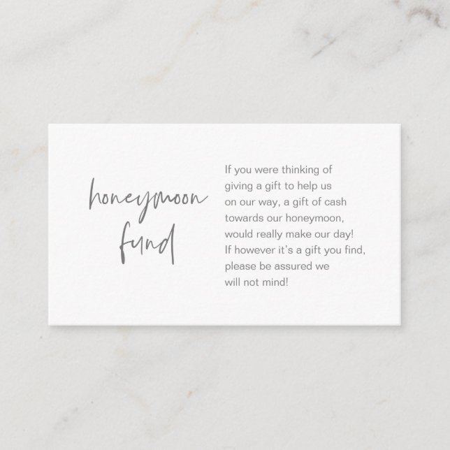 Honeymoon Wish or Fund, Dark Grey Enclosure Card (Front)