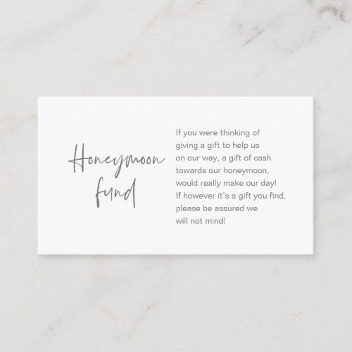 Honeymoon Wish or Fund Modern Script Dark Grey Enclosure Card