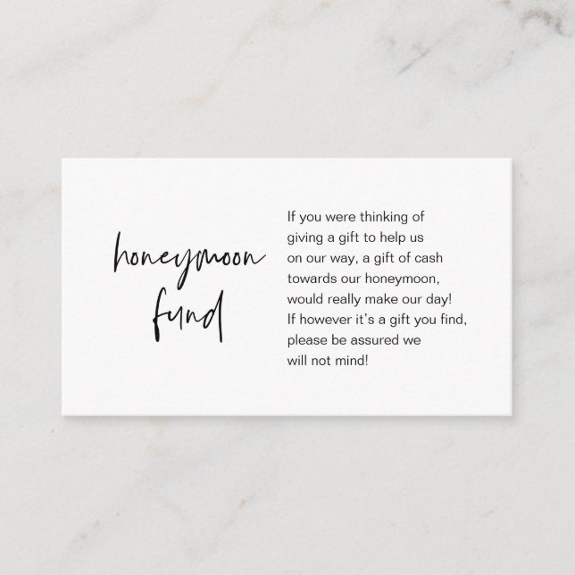 Honeymoon Wish or Fund, Modern Script Enclosure Ca (Front)