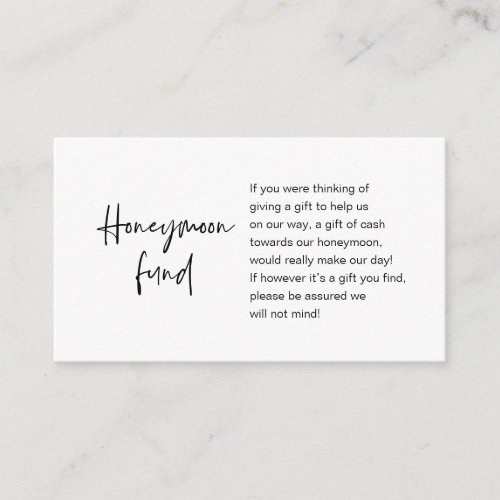 Honeymoon Wish or Fund Modern Script Enclosure Card