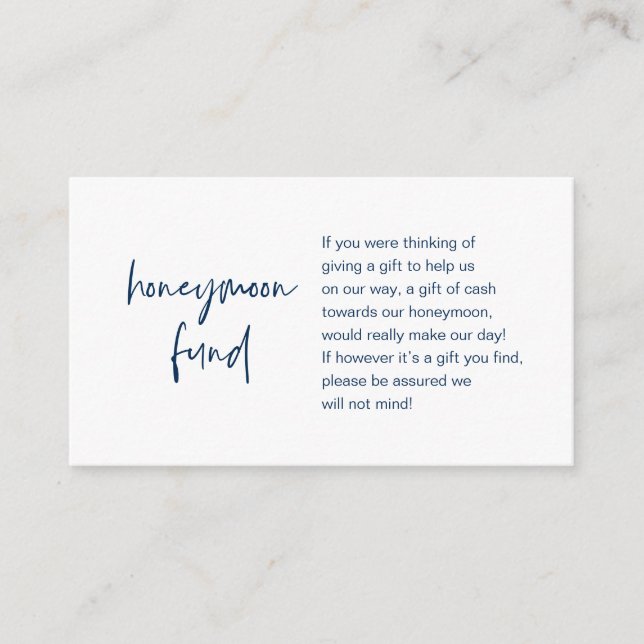 Honeymoon Wish or Fund, Modern Script Enclosure Card (Front)
