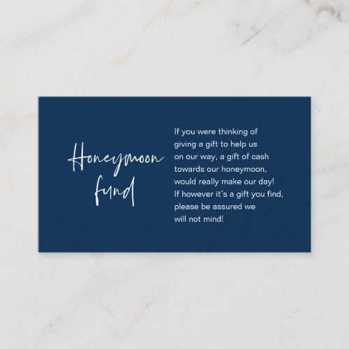 Honeymoon Wish or Fund Modern Script Navy Blue En Enclosure Card