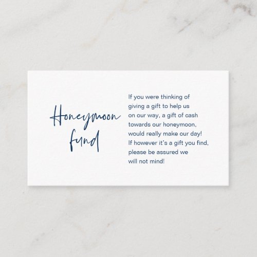 Honeymoon Wish or Fund Modern Script Navy Blue Enclosure Card