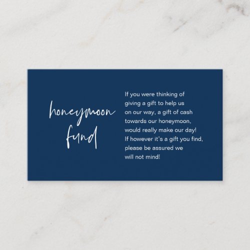Honeymoon Wish or Fund Modern Script Navy Blue Enclosure Card