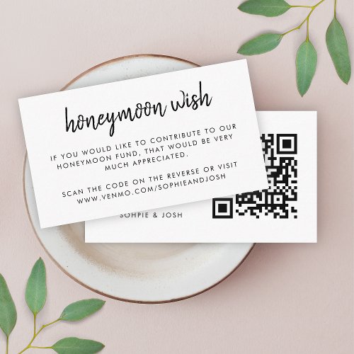 Honeymoon Wish  QR Code Wedding Registry White Enclosure Card