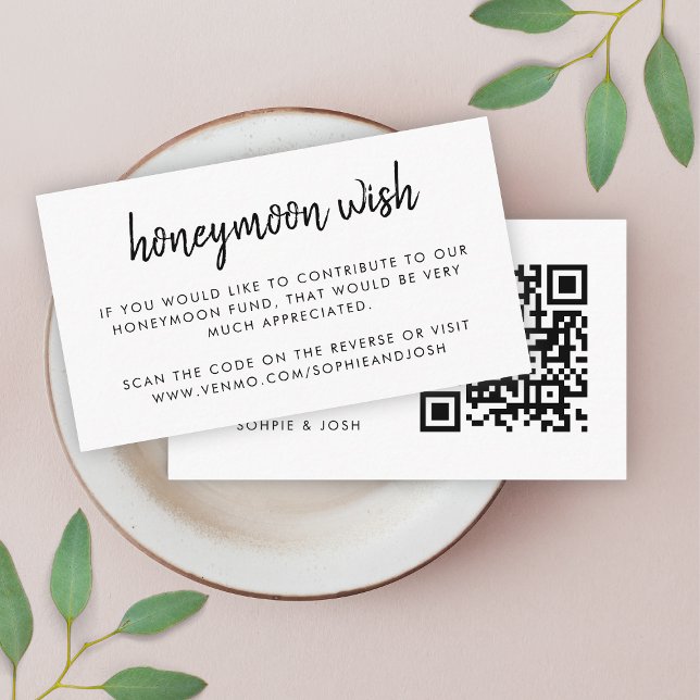 Honeymoon Wish | QR Code Wedding Registry White Enclosure Card (Creator Uploaded)