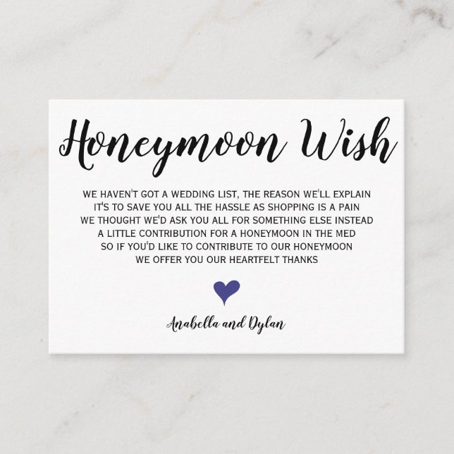 Honeymoon Wish Wedding Insert Cards (Front)