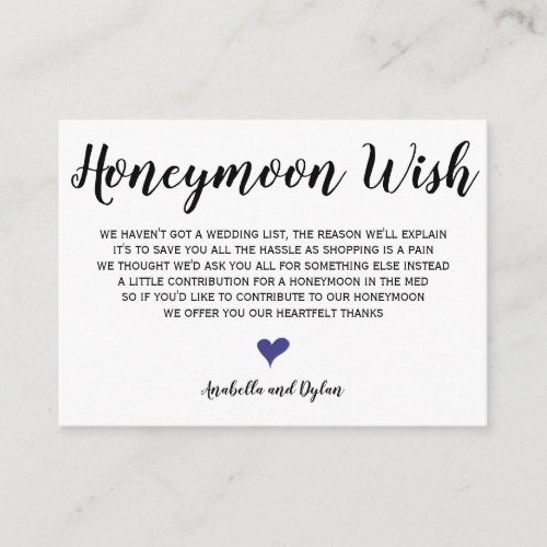 Honeymoon Wish Wedding Insert Cards