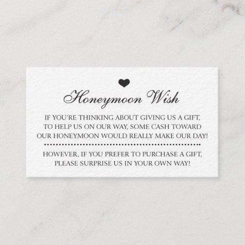 Honeymoon Wish Wedding Invitation Insert Cards