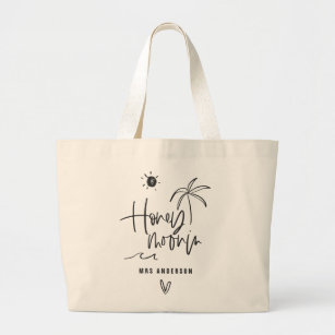 Honeymoonin palm tree wedding gift beach large tote bag