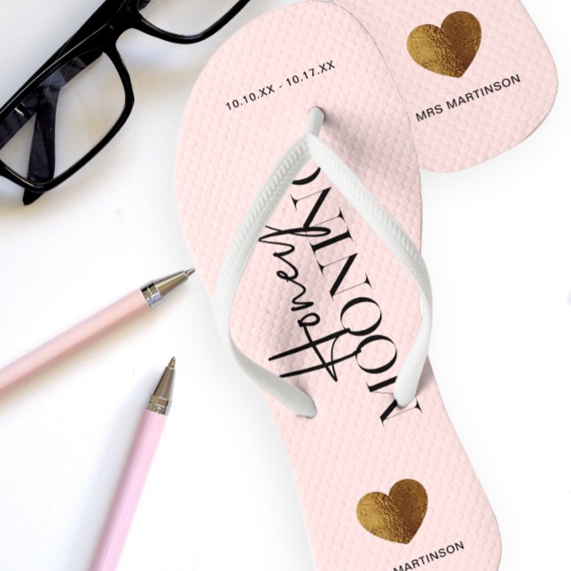 Honeymooning Blush Pink with Name and Dates Flip Flops (Creator Uploaded)