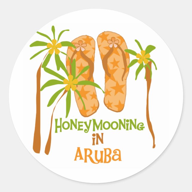 Honeymooning in Aruba Classic Round Sticker (Front)