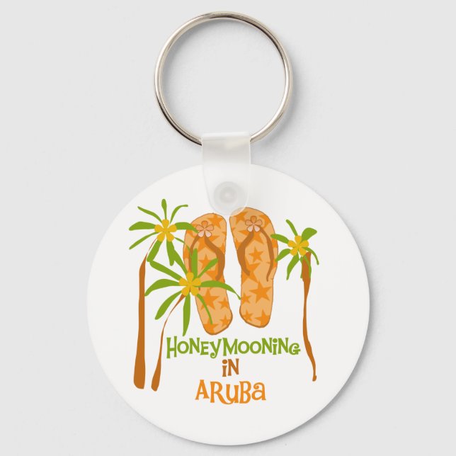 Honeymooning in Aruba Keychain (Front)