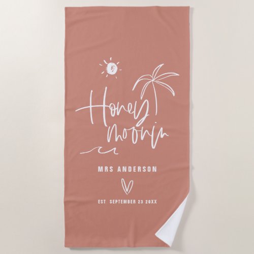 Honeymooning palm tree wedding gift beach towel