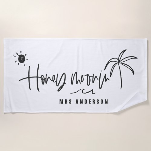 Honeymooning palm tree wedding gift beach towel