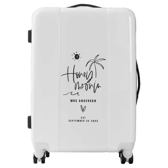 Honeymooning palm tree wedding gift luggage (Front)