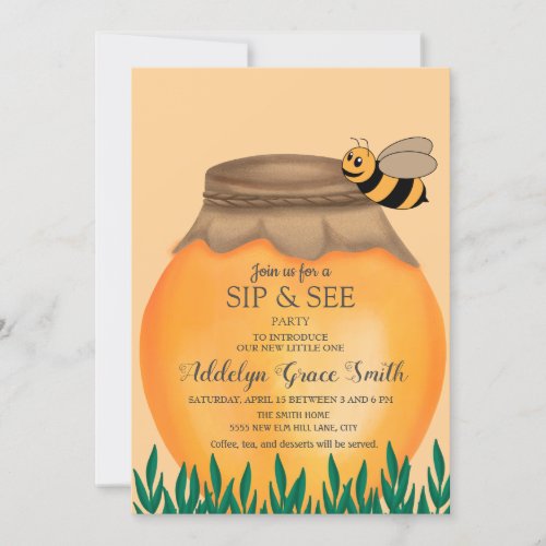 Honeypot and Bumblebee Sip See Baby Shower Invitation