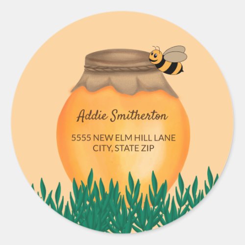Honeypot Bumblebee Yellow Baby Shower Address Classic Round Sticker