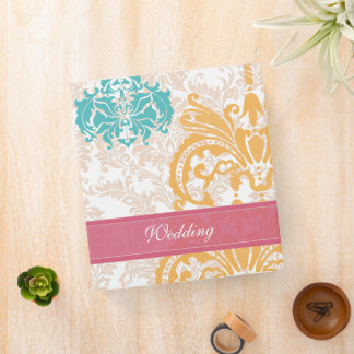 Honeysuckle and Blue Curacao Damask Wedding 3 Ring Binder