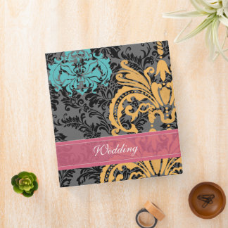 Honeysuckle and Blue Curacao Damask Wedding 3 Ring Binder